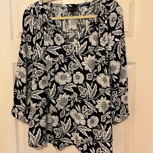 Jones New York 2X Black and White Floral Women's Top